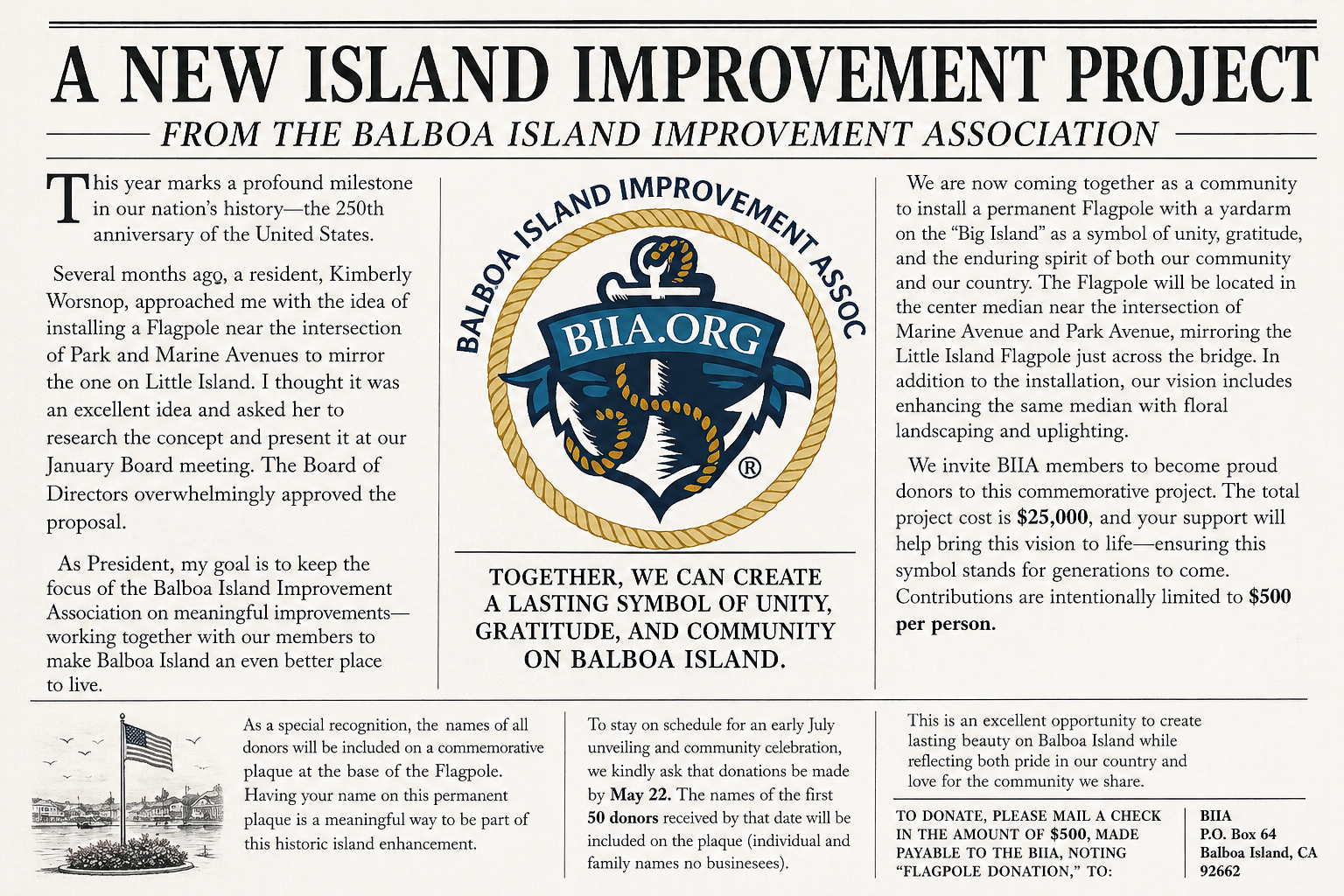 A NEW ISLAND IMPROVEMENT PROJECT FROM THE BALBOA ISLAND IMPROVEMENT ASSOCIATION